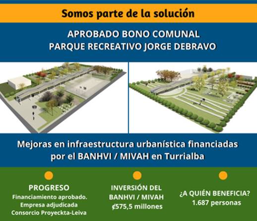 Ilustración con datos de inversión y dibujos de cómo quedaría el proyecto Jorge Debravo una vez concluido.