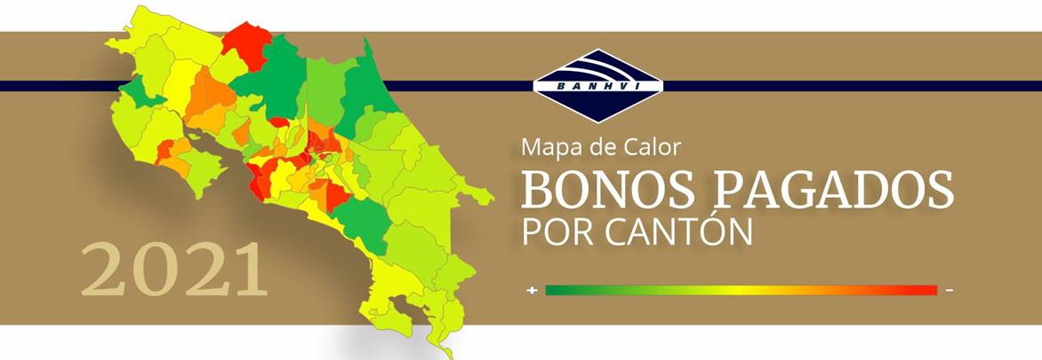 Mapa de calor de Costa Rica con la distribuci&oacute;n de los bonos otorgados por cant&oacute;n.