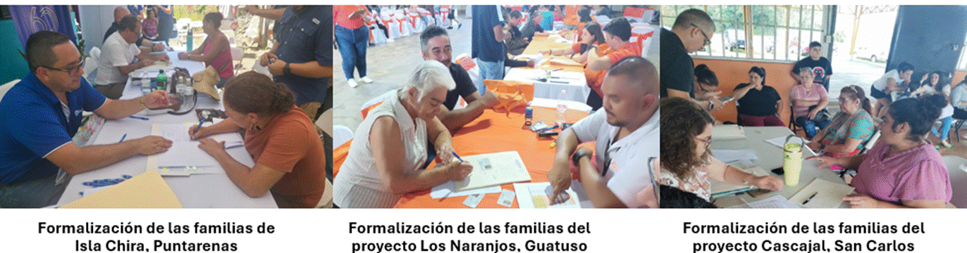 Fotograf&iacute;as de la formalizaci&oacute;n del bono de vivienda de familias de Isla Chira, Puntarenas, Proyecto Naranjo en Guatuso y proyecto Cascajal en San Carlos.