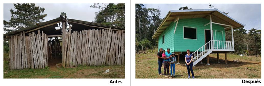 Fotograf&iacute;a de c&oacute;mo viv&iacute;a una familia antes y el despu&eacute;s de tener una vivienda nueva.